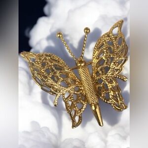 BOOK PIECE Vintage Signed Monet Gold-Tone Butterfly Brooch